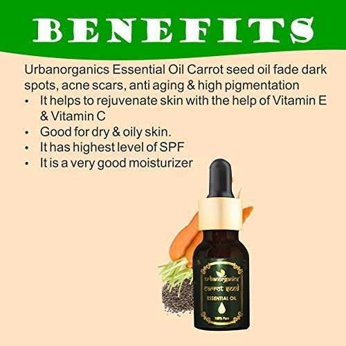 Pure & Natural Urbanorganics Carrot Seed Essential Oil 15ml - Undiluted for Wrinkle Reduction, Anti-Aging & Skin Rejuvenation | Fights Free Radicals, Firms Skin & Promotes Healthy Hair Growth | Perfect for DIY Skincare, Aromatherapy & Massage Treatments