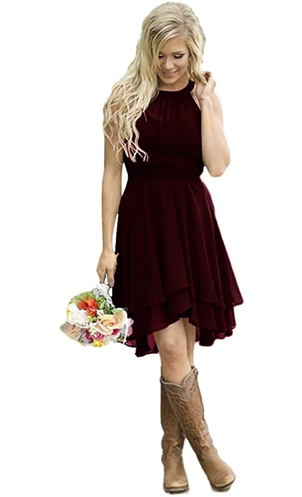 ANGELWARDROBE Women's Short Knee-Length Chiffon Bridesmaid Dress - Country Style Formal Wedding Guest Gown for Parties, Rehearsal Dinners & Special Occasions