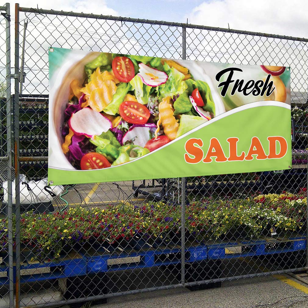Premium Vinyl Banner - 12x30 Inches, Weatherproof & Durable for Outdoor Advertising - Ideal for Food & Beverage, Fresh Salad & Fruit Promotion - 4 Rustproof Grommets for Easy Hanging - Perfect for Farmers Markets, Cafes, and Restaurant Signage