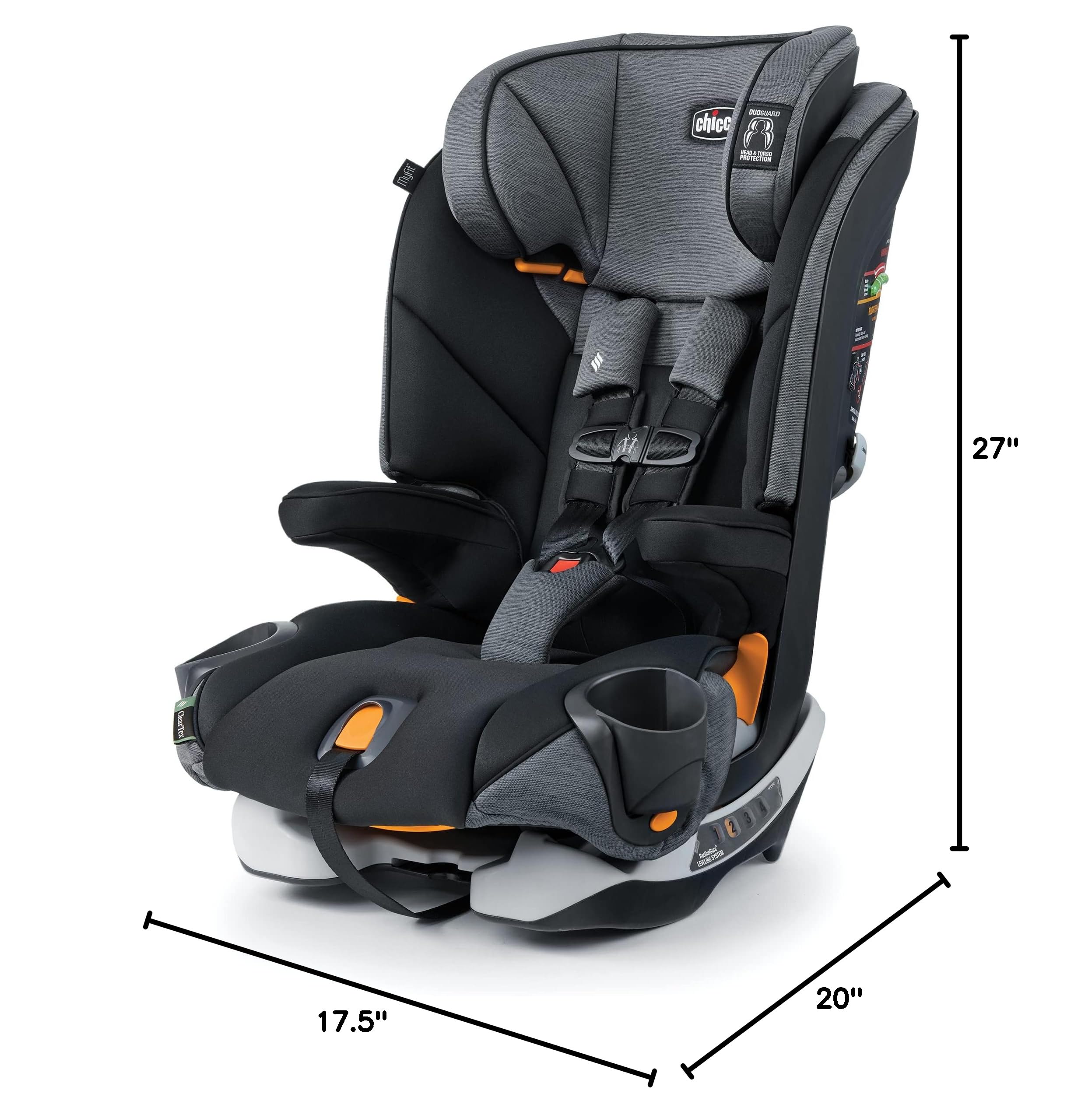 Chicco MyFit ClearTex Harness + Booster Car Seat for Kids - Shadow Black | Convertible Safety Seat for Toddlers to Big Kids | Perfect for Road Trips & Daily Commutes