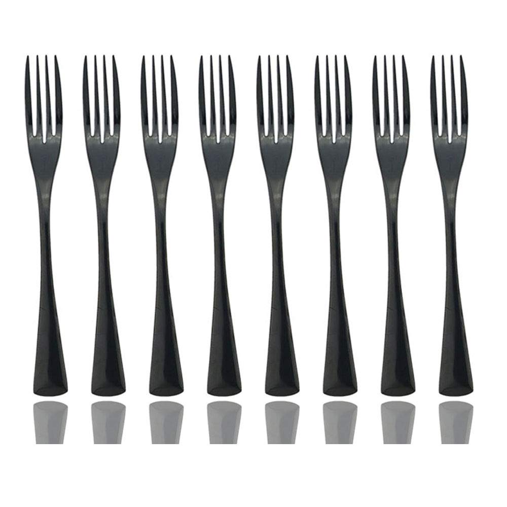 Premium 8-Piece Stainless Steel Dinner Fork Set - Heavyweight Mirror Polished Black Flatware for Formal Dining, Restaurant & Home Kitchen Use - JASHII Shiny Finish Silverware Collection (Service for 8)