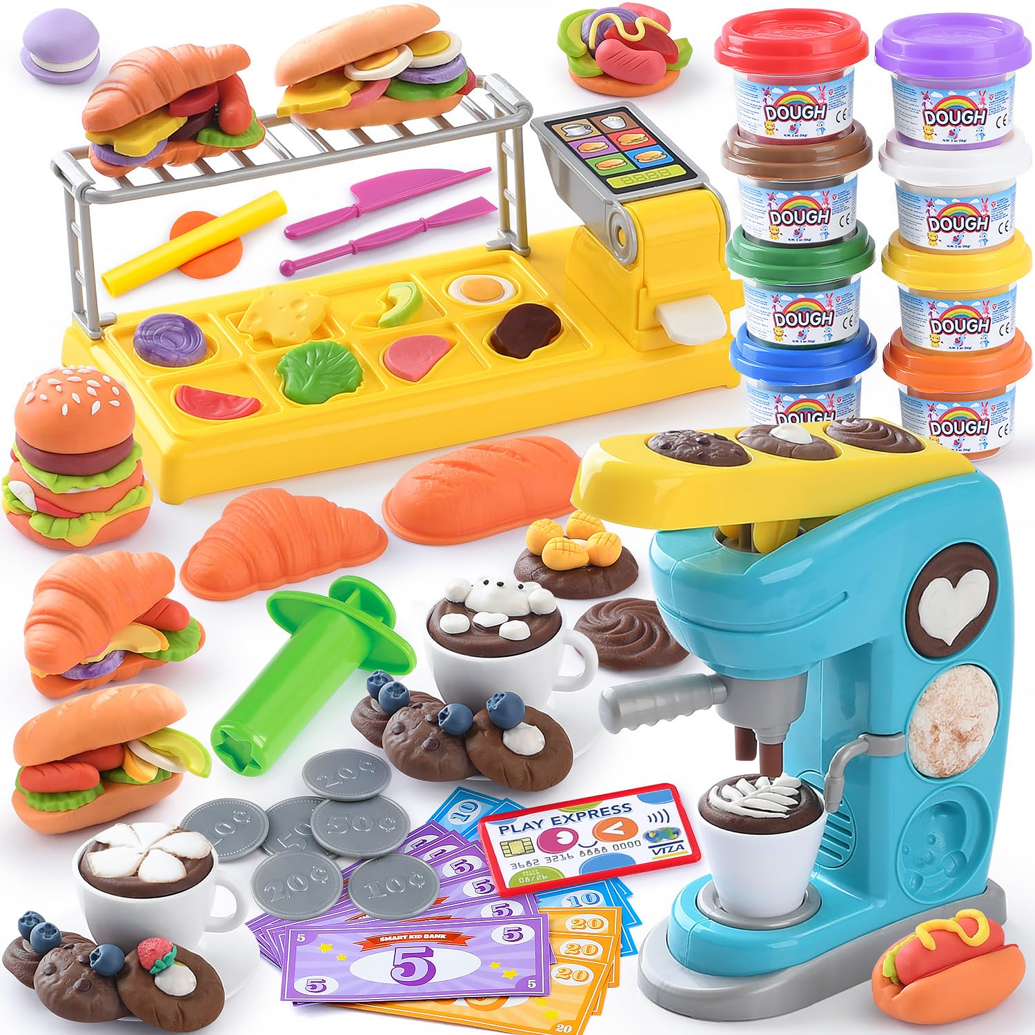 Non-Toxic Play Dough Kit for Kids Ages 2-8 - 8 Color Modeling Compound Set with Kitchen Tools & Coffee Maker | Creative Arts & Crafts Clay for Toddlers, Preschoolers | Perfect for Birthday Gifts, Classroom Activities & Sensory Play