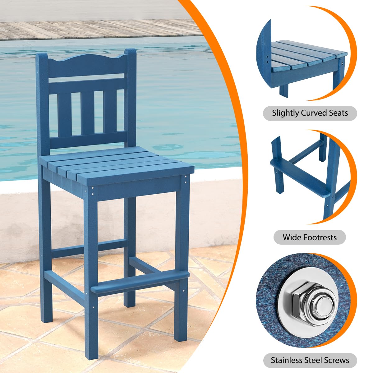 Sundale Outdoor 3-Piece Adirondack Bar Set - 2 Counter Height Adirondack Chairs & Round Side Table - HDPE High Top Stools for Patio, Deck, Garden - Navy Blue Pub Bistro Dining Furniture for 2 - Perfect for Backyard Entertaining, Poolside Relaxation & Outdoor Gatherings