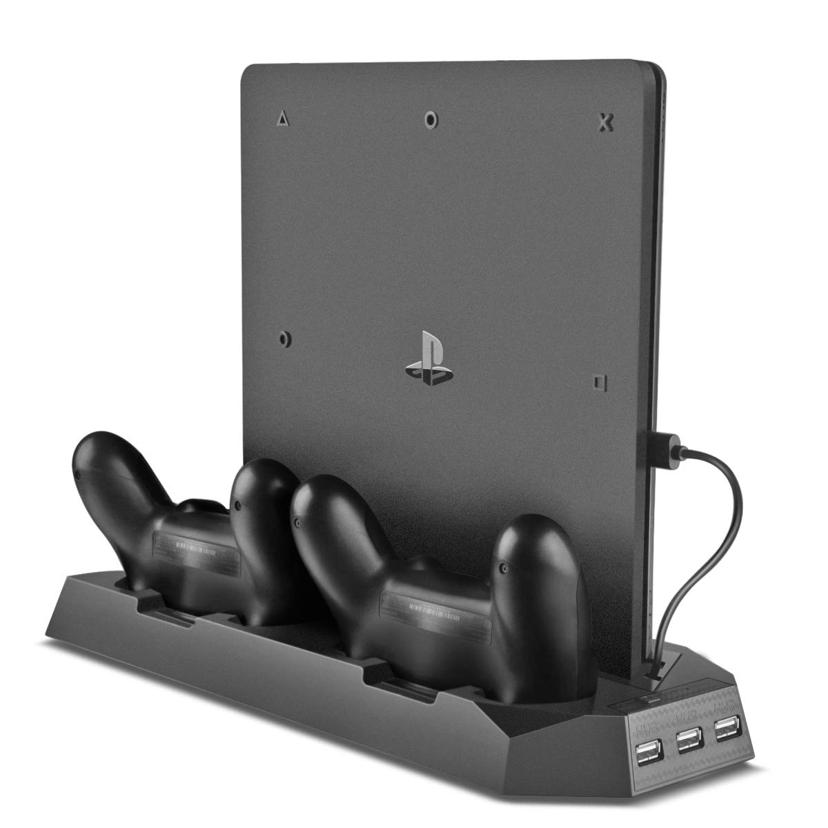 Vertical Stand Charger Cooling Station for PS4 Pro/Slim - 2-in-1 Dual Controller Charger with USB Hub | Perfect for Gaming Setups & Organized Playstations