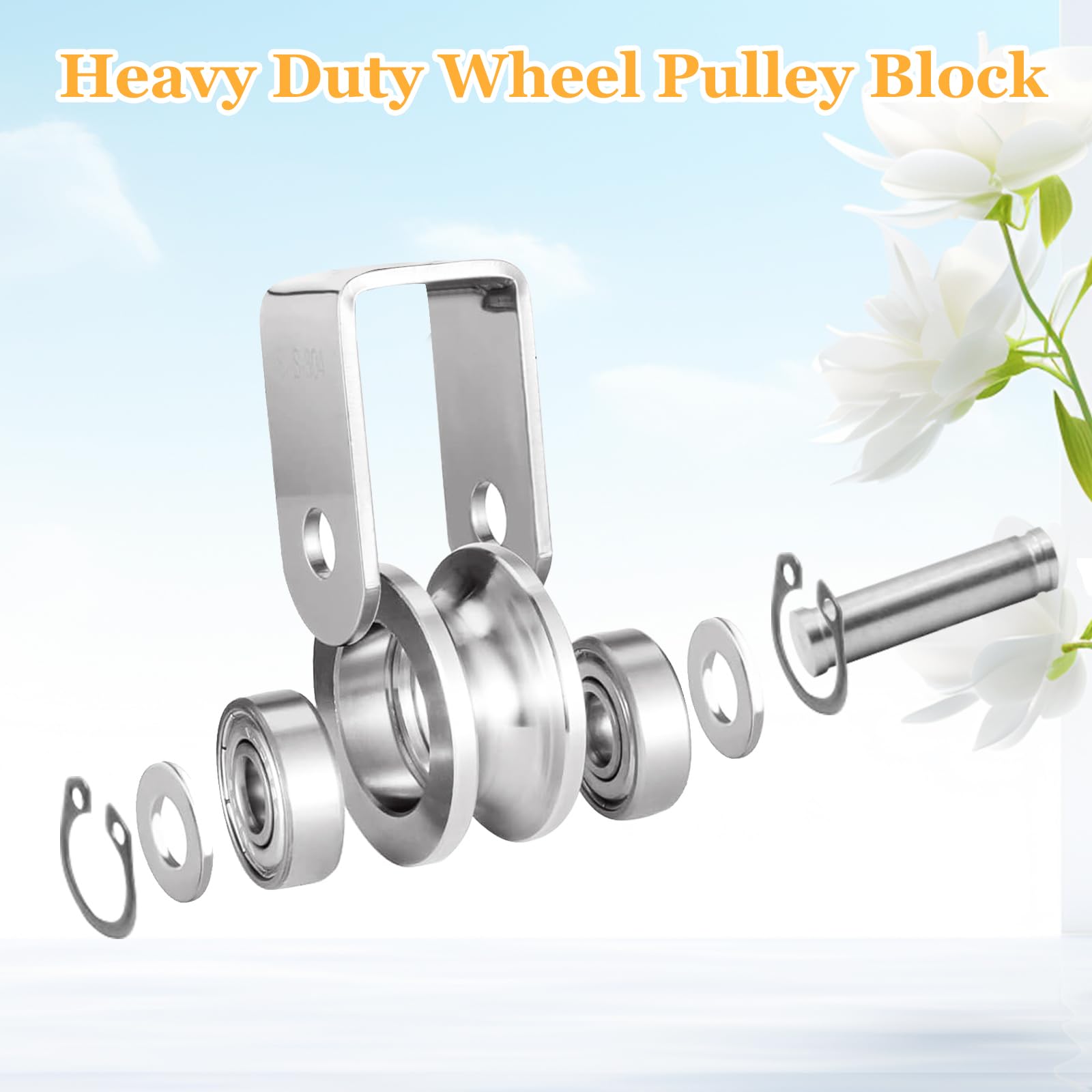 2 Pack 48mm V Groove Wheel Pulley - 304 Stainless Steel Silent Pulley Block with 880lb Load Capacity - Heavy Duty Caster Wheels for Sliding Gates, Material Handling & Moving Equipment - Perfect for Warehouse, Garage Doors & Industrial Applications