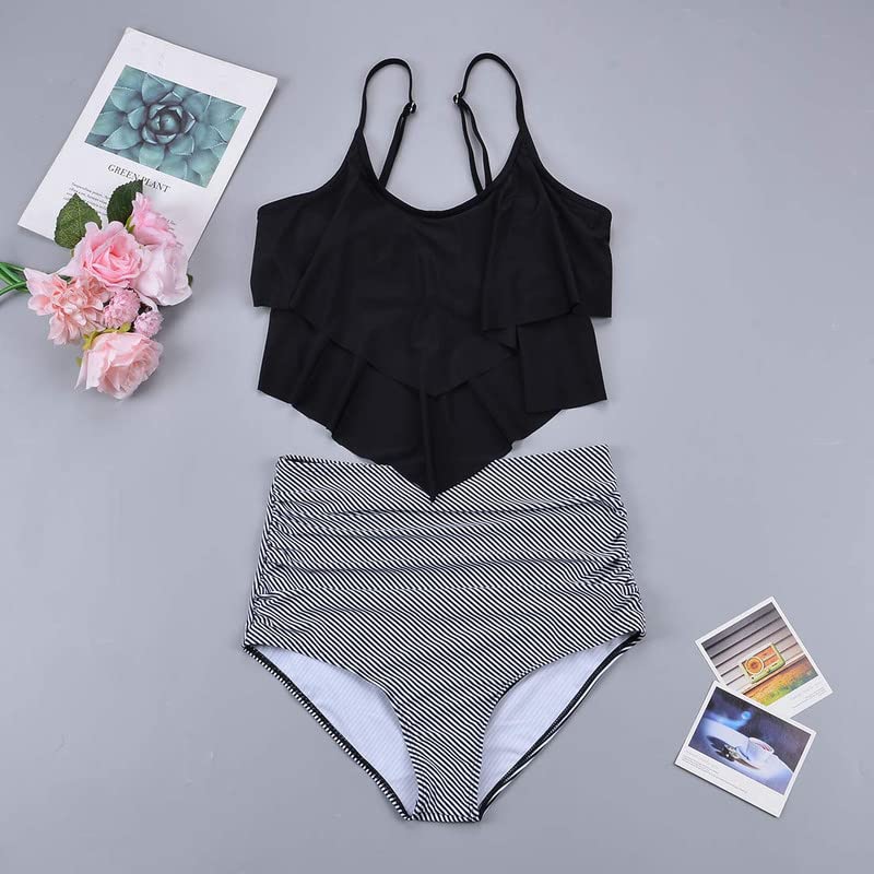 Women's Floral Ruffled Tankini Swimsuits - Tummy Control High Waisted Bikini Set, Modest Two Piece Bathing Suit for Beach, Pool & Vacation