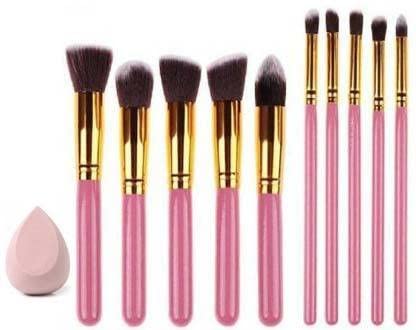 Pink Makeup Brush Set & Beauty Blender - 10pcs for Flawless Face Makeup