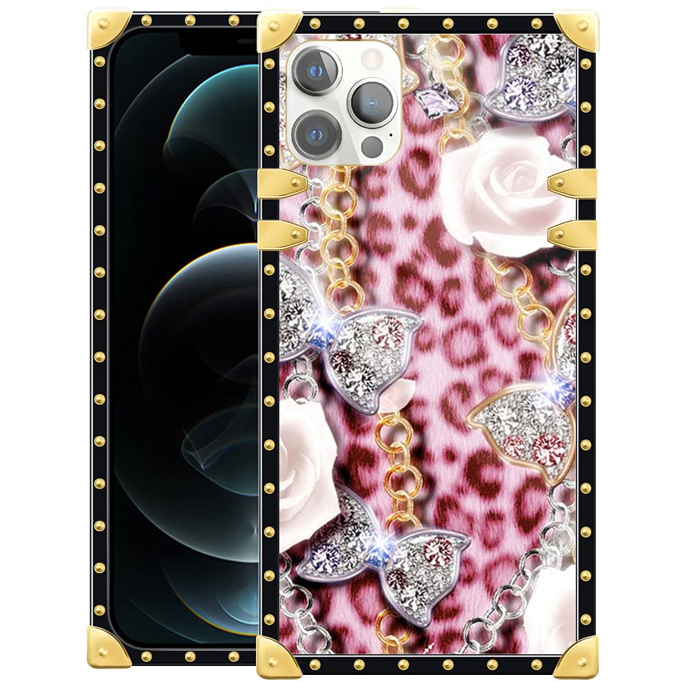 Luxury Leopard Glitzy Bow Pink Rose iPhone 11 Pro Max Case with Golden Decoration - Shockproof Soft TPU & Hard PC Back Protective Cover for 6.5 Inch - Perfect for Fashion, Parties, and Everyday Protection