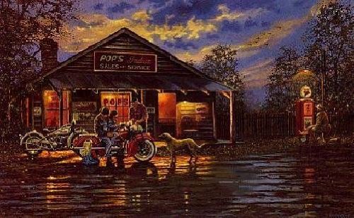 Dave Barnhouse Small Town Service Artist's Proof Canvas Art - Handmade Wall Decor for Living Room, Bedroom & Office
