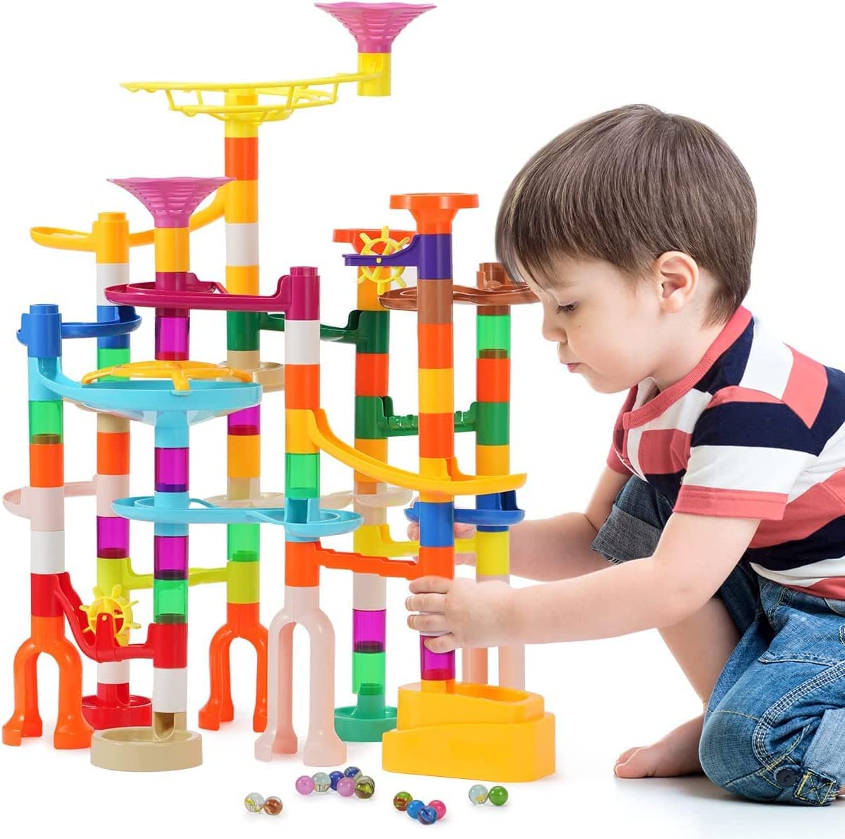 166 PCS Marble Run Building Set - STEM Educational Toys for Kids Ages 3-12 with Glow in The Dark Marbles, Colorful Race Track Construction Kit - Perfect for Birthday Gifts, Indoor Play & Learning Activities