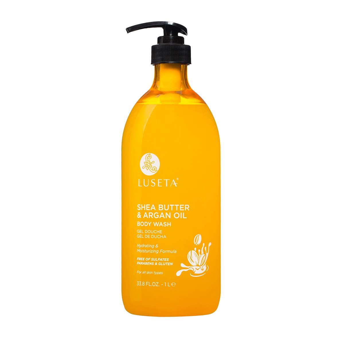 Luseta Shea Butter & Argan Oil Moisturizing Body Wash for Dry, Normal & Combination Skin - 33.8oz Hydrating Shower Gel with Natural Oils - Perfect for Daily Skincare Routine & Spa-Like Bath Experience