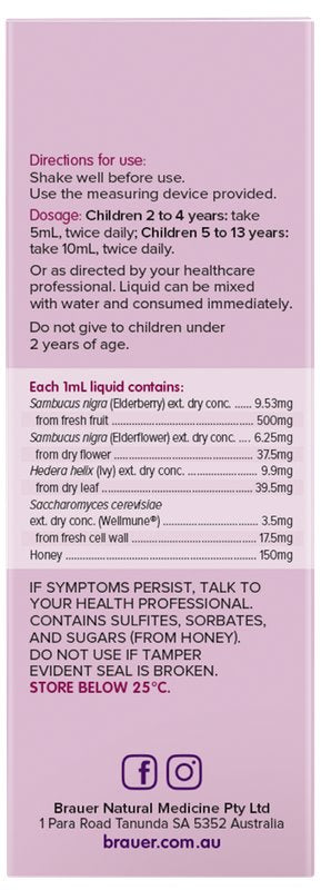 Brauer Sambucus Black Elderberry Syrup for Kids - Immune Support for Cold & Flu Relief - Natural Berry Flavor for Daily Wellness & Seasonal Health