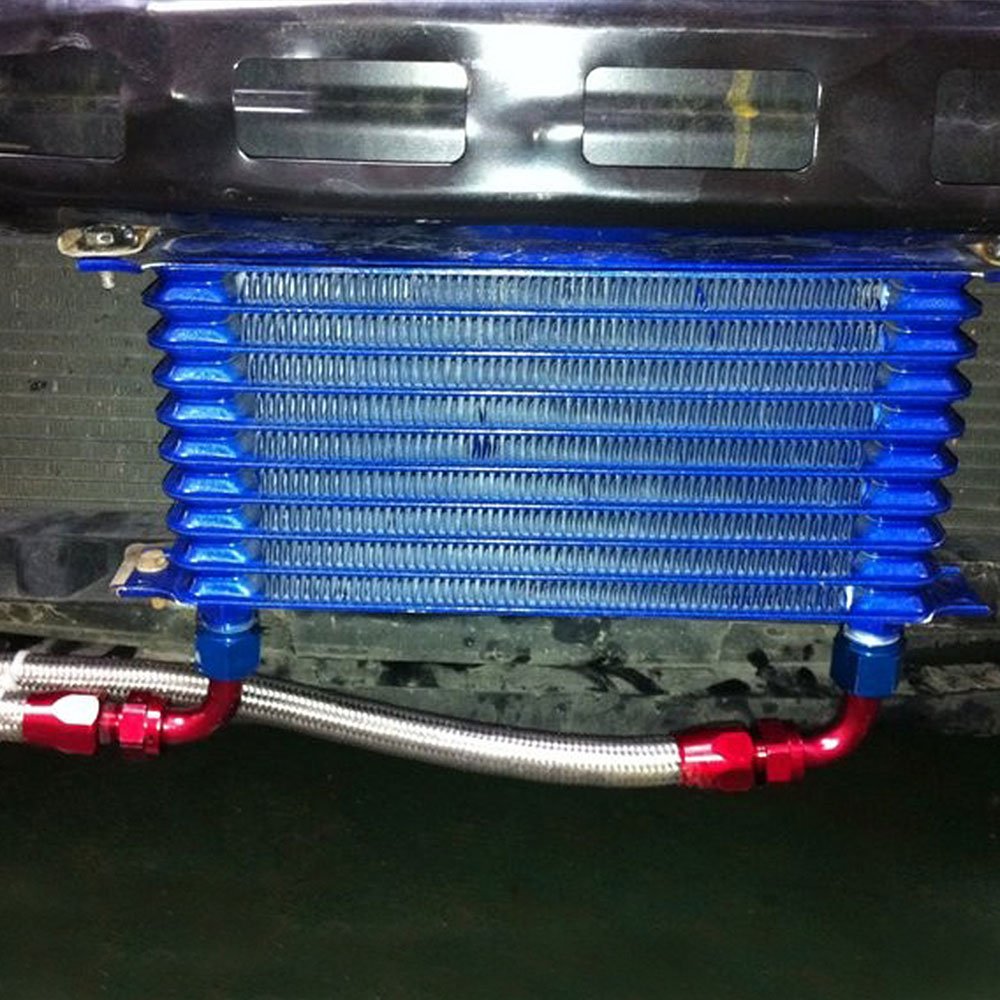 Universal 15-Row Engine Transmission Oil Cooler Kit with 10AN Fittings, Oil Filter Adapter & 12V 7-Inch Electric Fan - High Performance Cooling Solution for Trucks, SUVs and Off-Road Vehicles