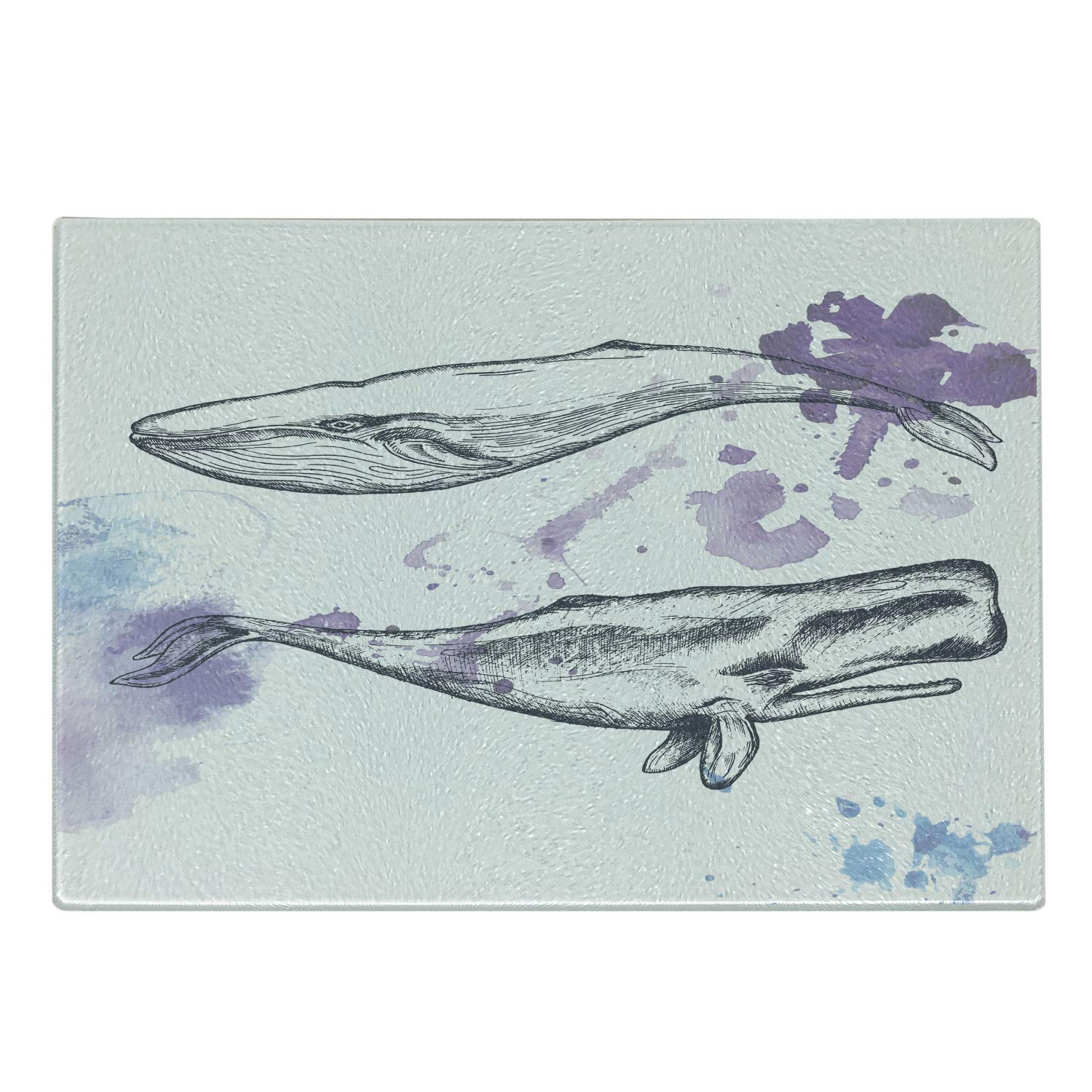 Ambesonne Whale Themed Tempered Glass Cutting Board - Ocean Mammal Art with Paintbrush & Brushstroke Design - Small Decorative Serving Board in Lavender Grey Blue - Perfect for Kitchen Prep, Charcuterie Display & Home Decor