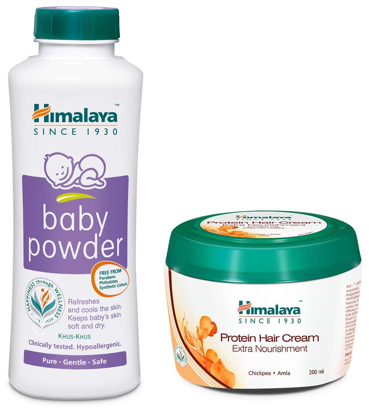 Himalaya Baby Powder 400g & Himalaya Protein Hair Cream 200ml - Controls Hair Damage, Improves Conditioning, Non-Sticky Oil Replacement with Chickpea & Amla - For Women & Men - Perfect for Daily Hair Care & Baby Skin Protection