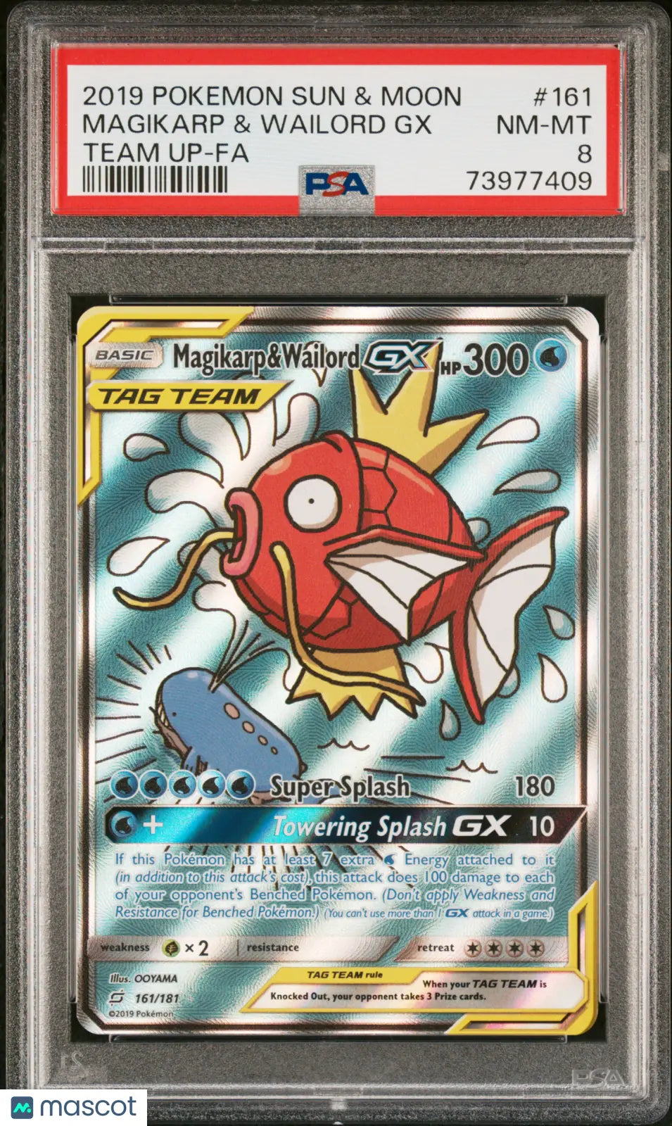 2019 Pokemon Sun & Moon Magikarp & Wailord GX #161 Team Up Full Art PSA 8 Graded Card - Perfect for Collectors and Pokemon TCG Battles