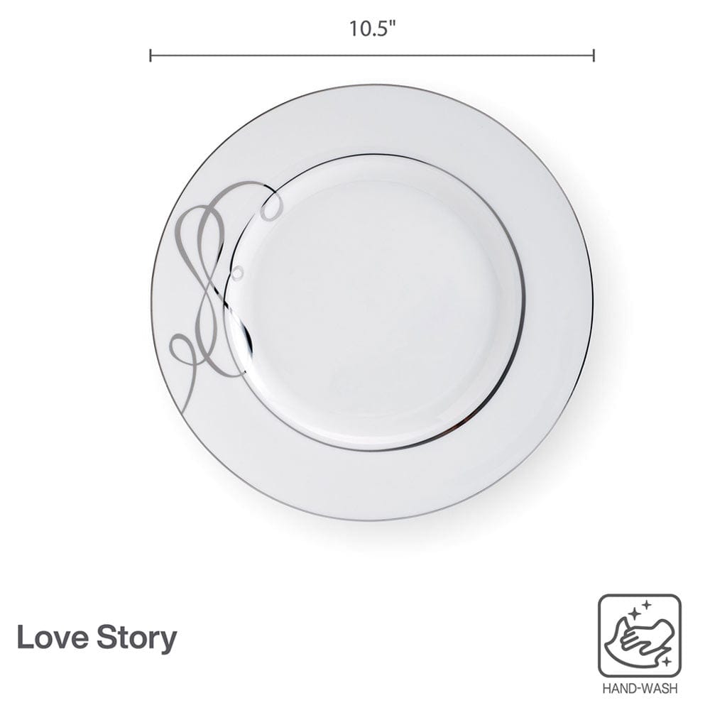 Love Story Set of 4 Dinner Plates - Elegant Porcelain Plates for Romantic Dinners, Anniversaries & Special Occasions