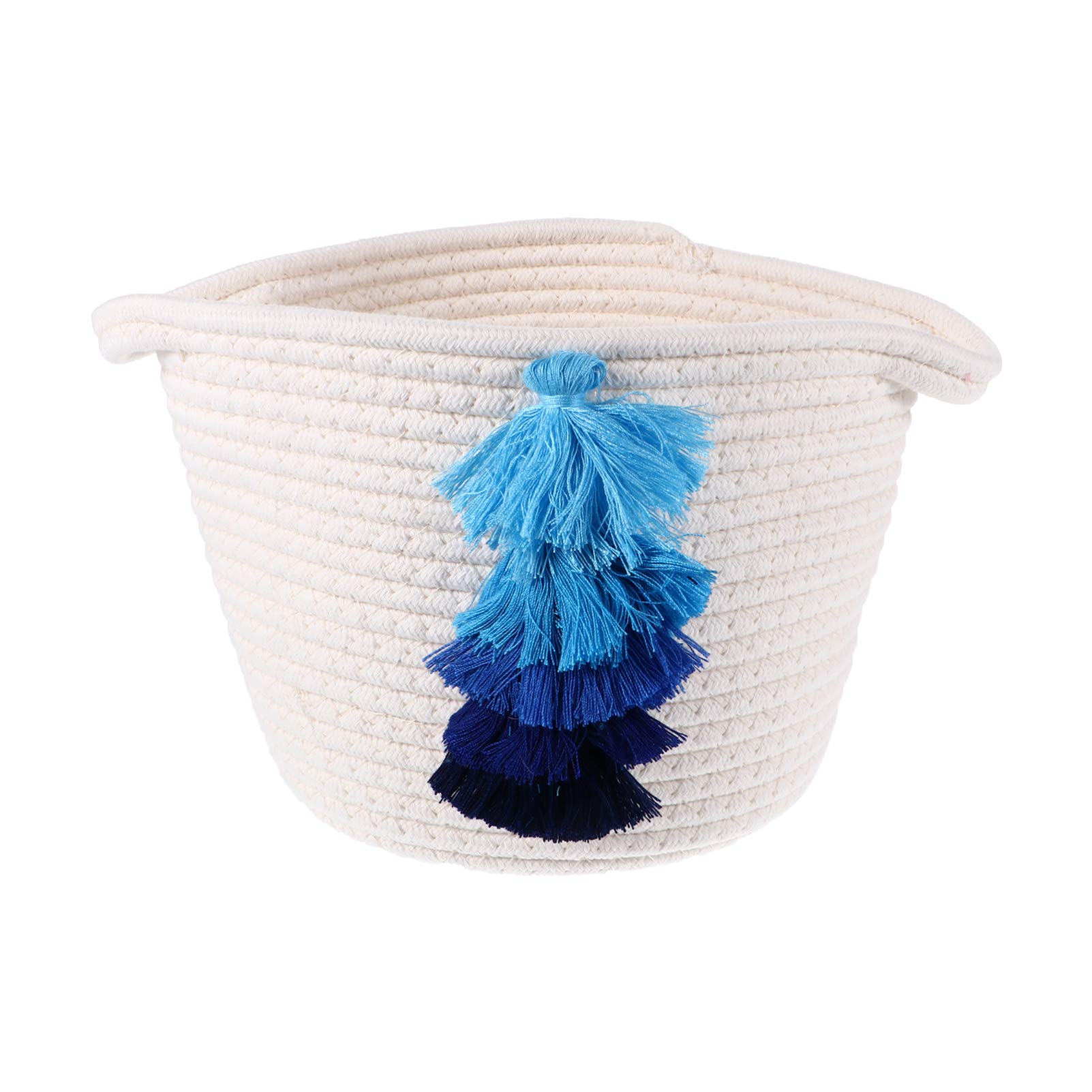 Hemoton Hand Woven Cotton Storage Basket - Decorative White Mini Basket with Tassel for Shelves, Baby Toys, Towels & Cosmetics Organization | Perfect for Nursery, Bathroom & Home Decor