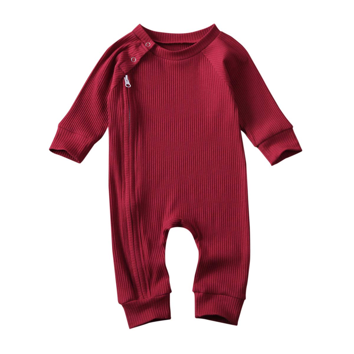 Newborn Baby Girl & Boy Ribbed Ruffle Footed Romper Onesie - Soft Zipper Jumpsuit for Fall & Winter Outfits - Perfect for Family Photos, Playdates & Cozy Home Wear