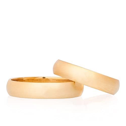 4mm 14K Gold Plated Wedding Ring Set - Matching Couple Bands for Him & Her - Personalized Engraved Silver Wedding Rings - Perfect for Anniversaries, Engagements & Romantic Gifts