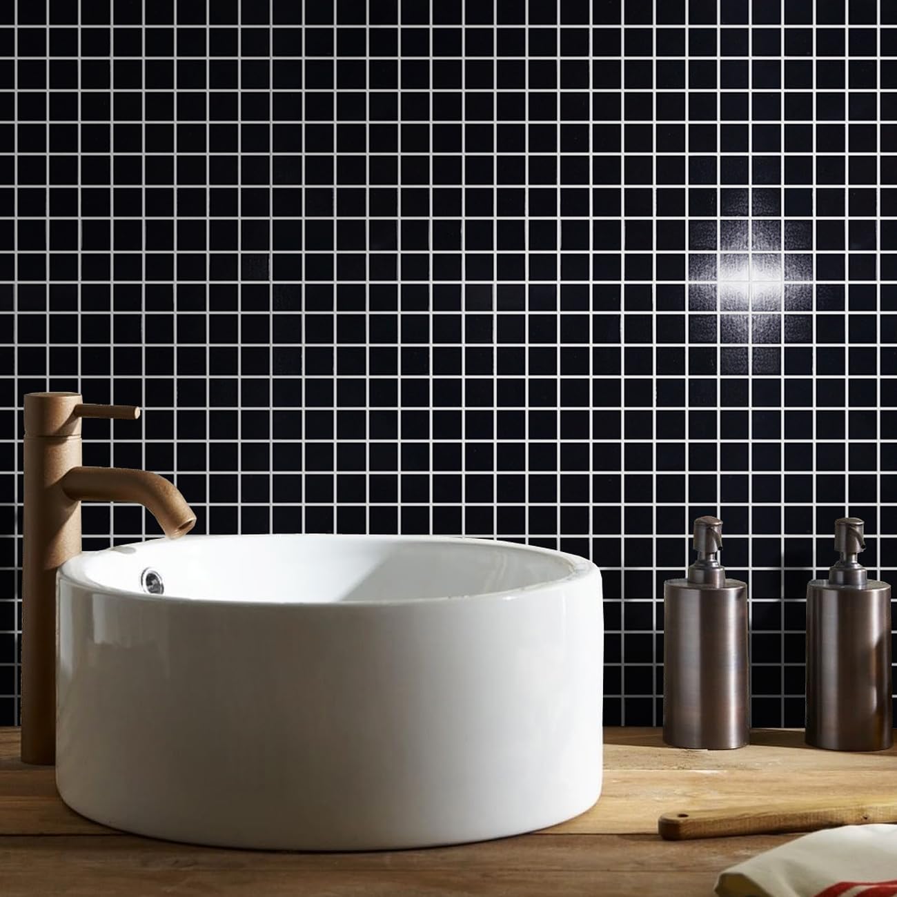 11.5sqft Black Glass Mosaic Tiles - Premium Bathroom Floor & Wall Tile, Kitchen Backsplash, Shower, Steam Room, Fireplace Accent - Ideal for Homes, Restaurants, Hotels, Pools (10pcs, Black) - Waterproof & Durable for High-Moisture Areas