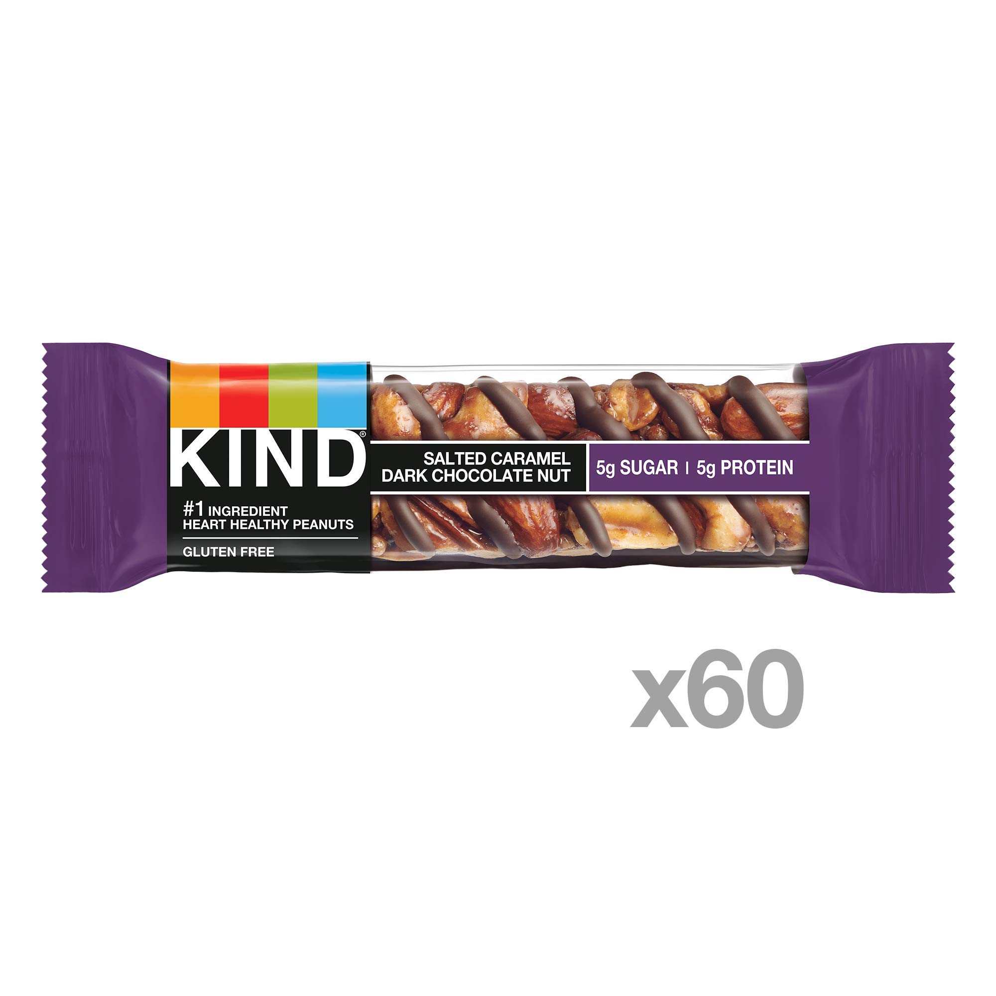 KIND Nut Bars, Salted Caramel Dark Chocolate Nut - Gluten Free Snack, 1.4oz (60 Count), Low Sugar (5g), High Protein (6g) | Healthy On-the-Go Snacks for Work, Travel & Hiking