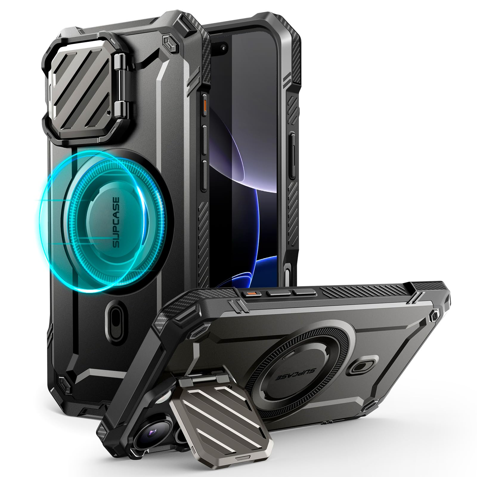 SUPCASE iPhone 16 Pro Max Case with Camera Cover & Kickstand - Military-Grade Rugged Magnetic Phone Case | Magsafe Compatible | Shockproof Protection | Perfect for Outdoor Adventures, Work & Travel - Black