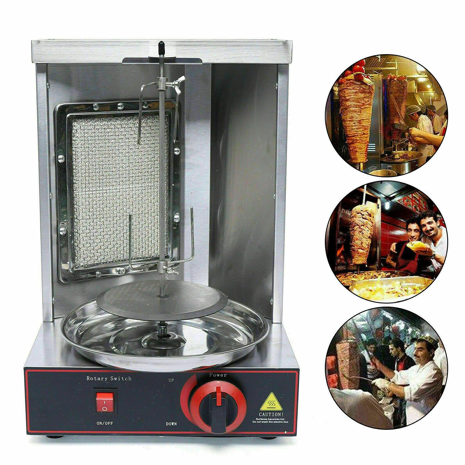 Commercial Gas Shawarma Machine - Vertical LPG Kebab Grill, Smokeless BBQ Rotisserie Oven with 1 Burner, 110V for Restaurants, Food Trucks & Catering Events
