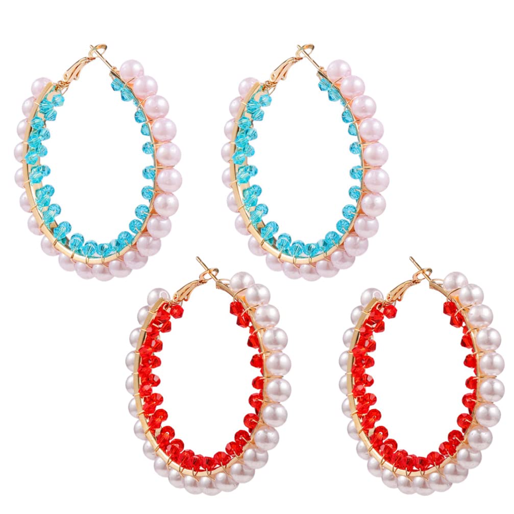 Faux Pearl Hoop Earrings for Women - 2 Pairs Elegant Round Drop Dangle Earrings with Artificial Pearl Beads | Perfect for Weddings, Parties & Everyday Wear | Gift for Women and Girls