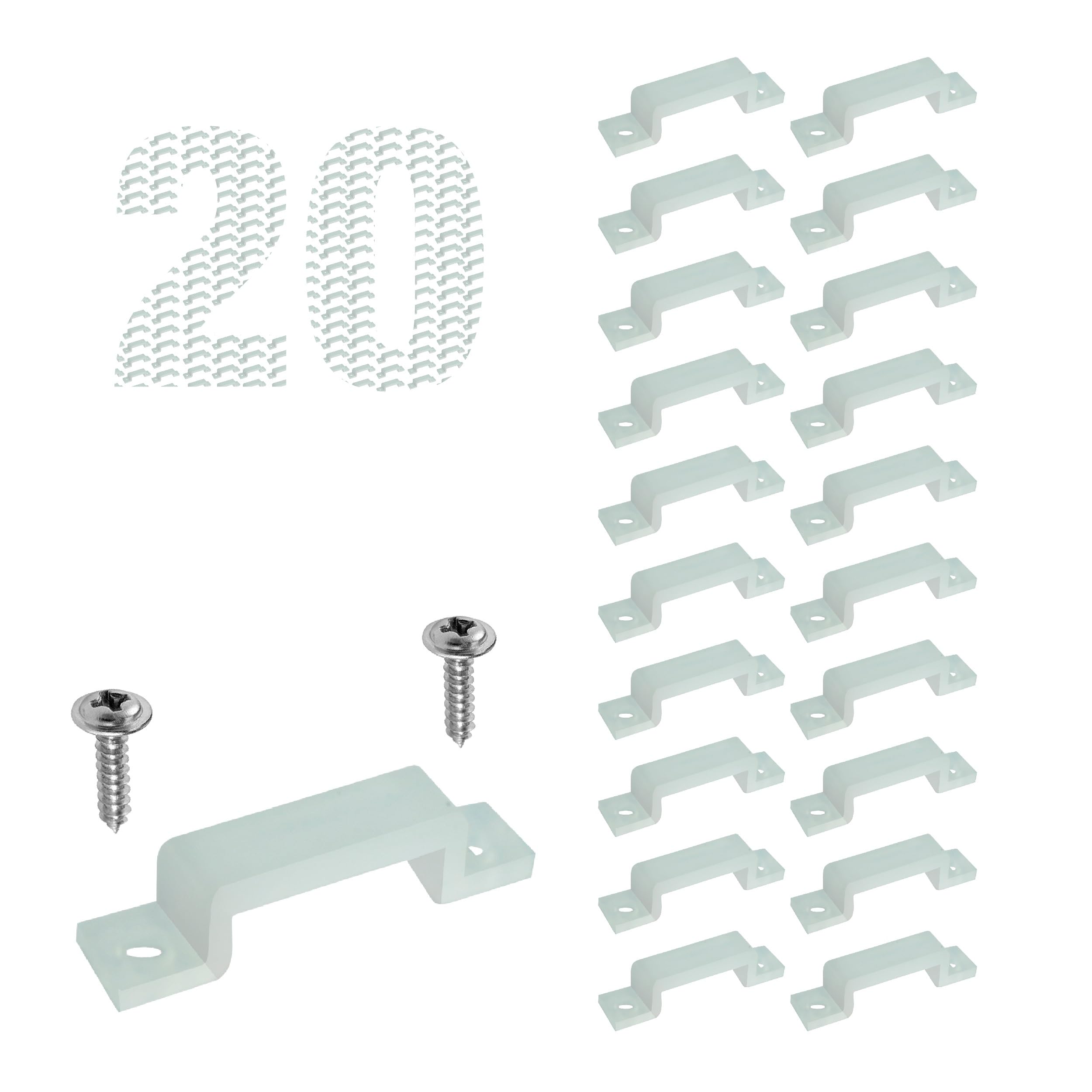 LED Strip Light Mounting Brackets & Clips - 20 Pack with Screws for 10mm IP67/68 Waterproof LED Light Strips - Perfect for Home, Kitchen, Cabinet & DIY Lighting Projects