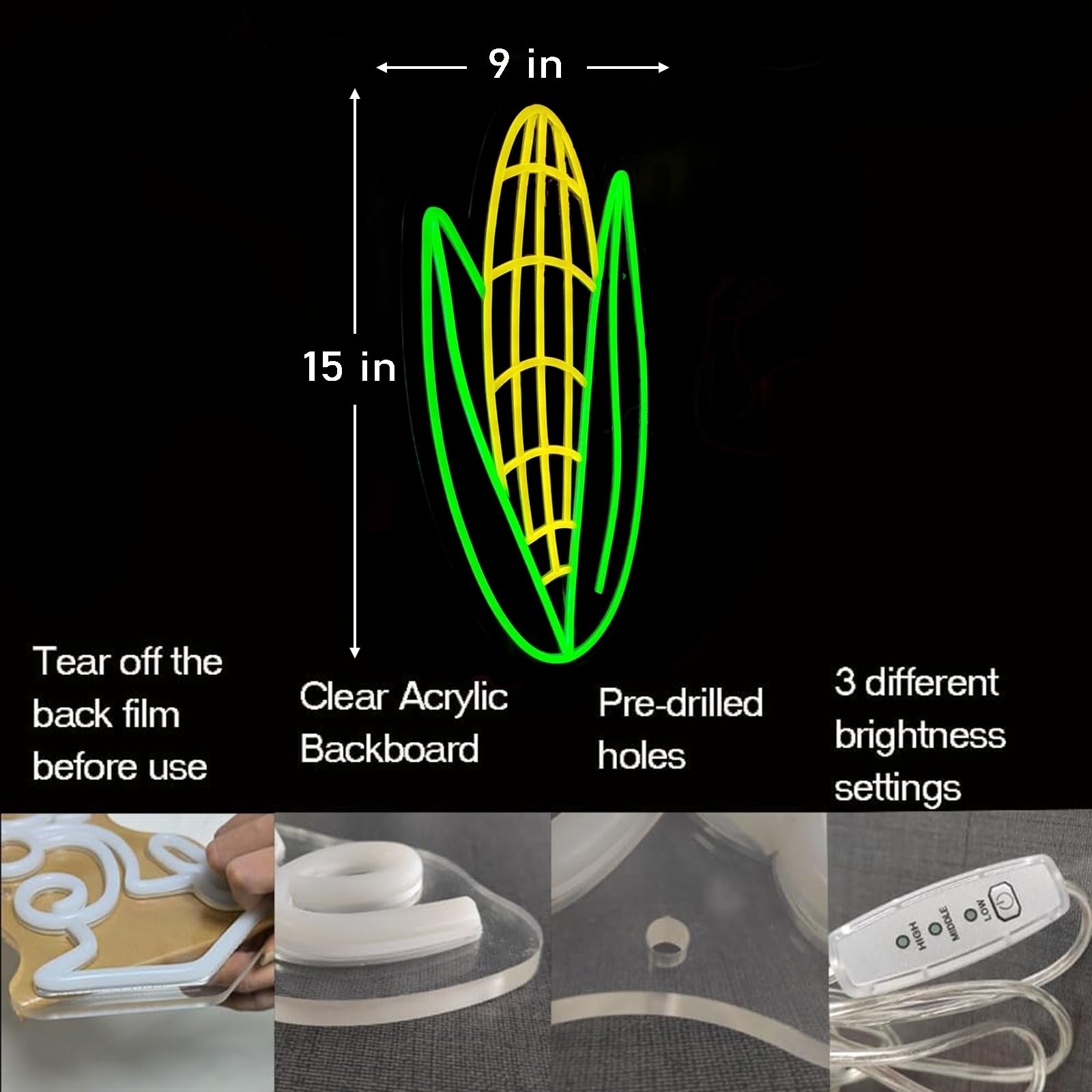 Corn Neon Sign - LED Wall Decor for Home, Game Room, Kitchen & Restaurant - 38cm Vegetable-Themed Lighting - Perfect for Farmhouse, Bar & Party Decorations