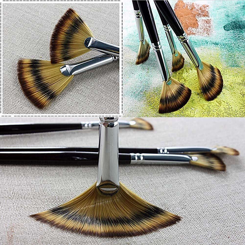 Professional Artist Fan Brush Set - 3 Wooden Handle Paint Brushes for Oil & Acrylic Painting - Perfect for Canvas Art, Watercolor & Fine Detailing