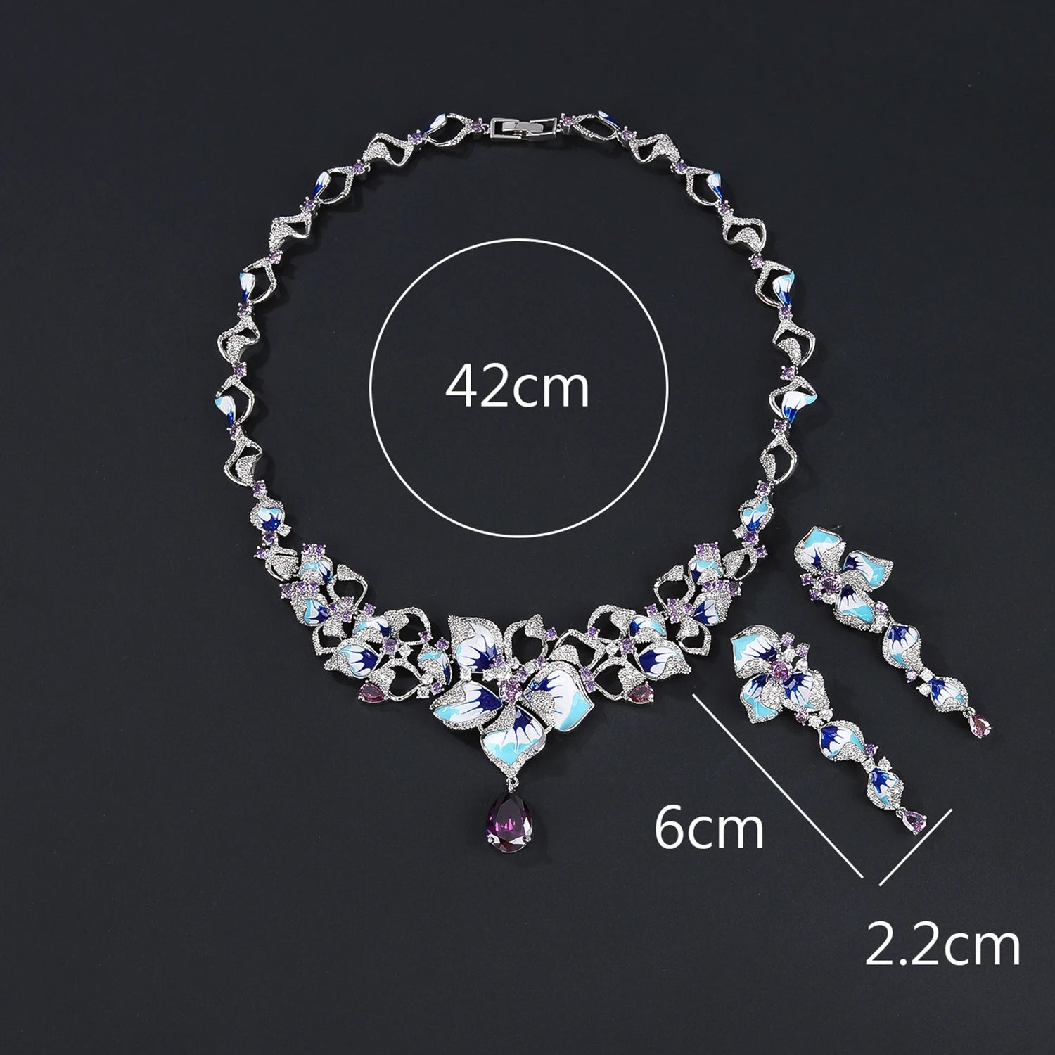 Shiny Cubic Zirconia Leaf Necklace and Earrings Set - Elegant 2 Piece Jewelry for Women, Party & Evening Wear, Gift for Her - CN11412
