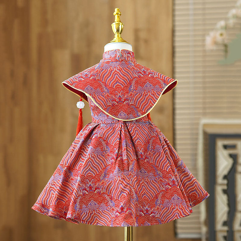Elegant Red Chinese Style Baby Girls Shawl Dress - Toddler Birthday Princess Dress for Parties, Photos & Special Occasions