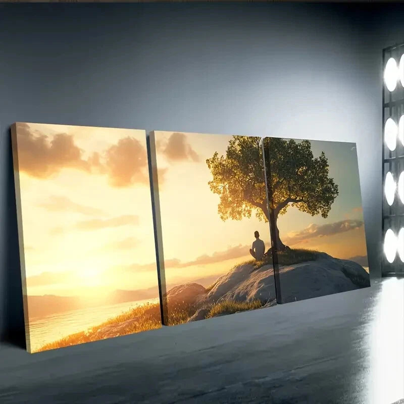 3-Piece Peaceful Sunset Scene Wall Art Set - Framed Canvas 40x60cm (16x24in) - High Quality Print - 100% Australian Made - Ready to Hang - Perfect for Living Room, Bedroom & Office Decor