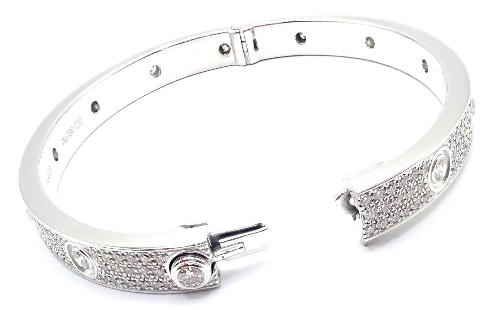 Authentic Cartier Love 18K White Gold Diamond Pave Bangle Bracelet Size 17 - Luxury Jewelry Gift for Women, Anniversary & Special Occasions