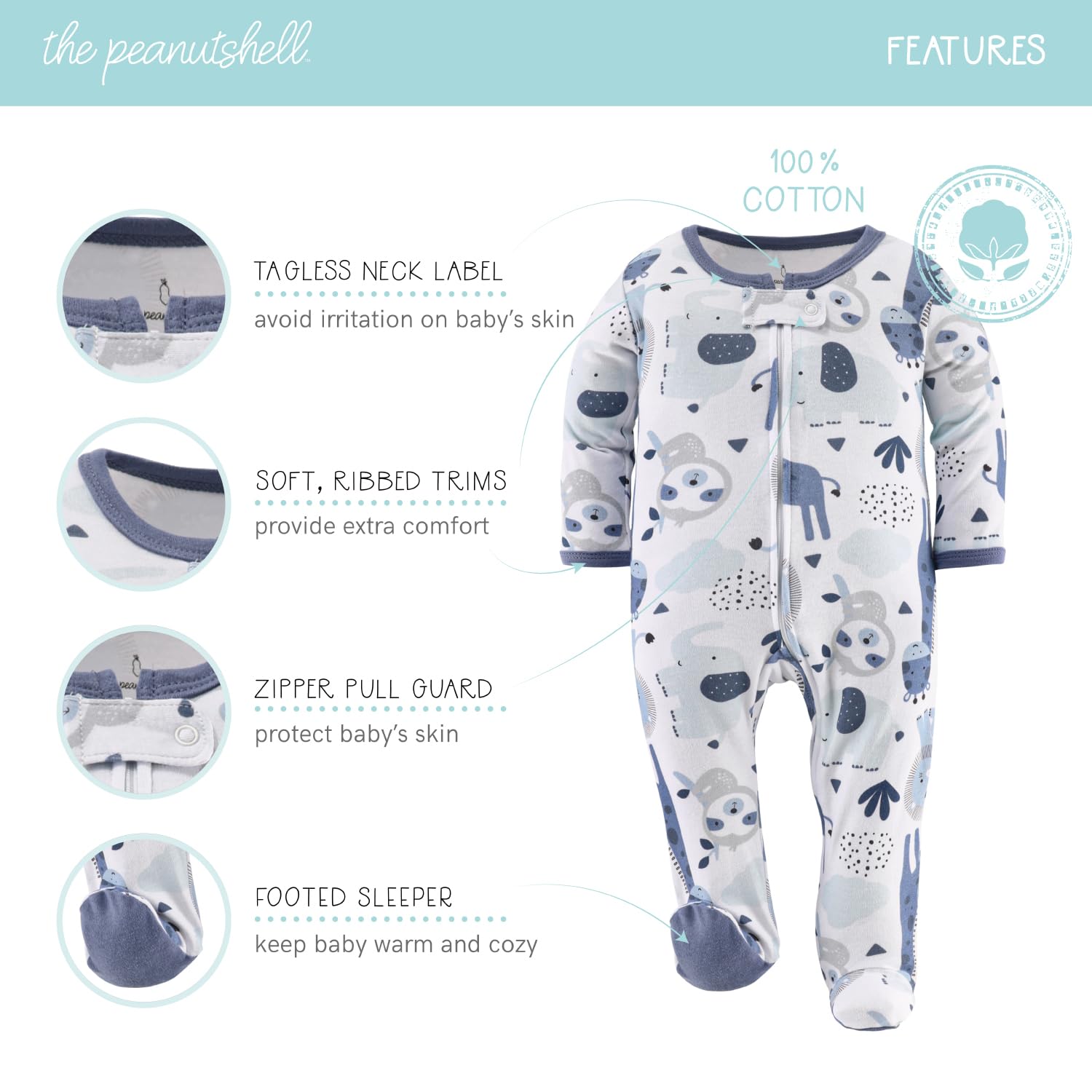 The Peanutshell Baby Boy Sleepers - Soft Cotton Sleep & Play Pajamas for Newborn to 9 Months (0-3M, 3-6M, 6-9M) - Cozy Infant Pjs for Nighttime & Daytime Wear