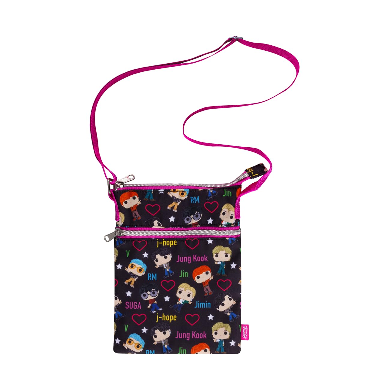 Funko Pop! BTS Band with Hearts Passport Crossbody Bag - Trendy All Over Print for Travel, Concerts & K-Pop Fans