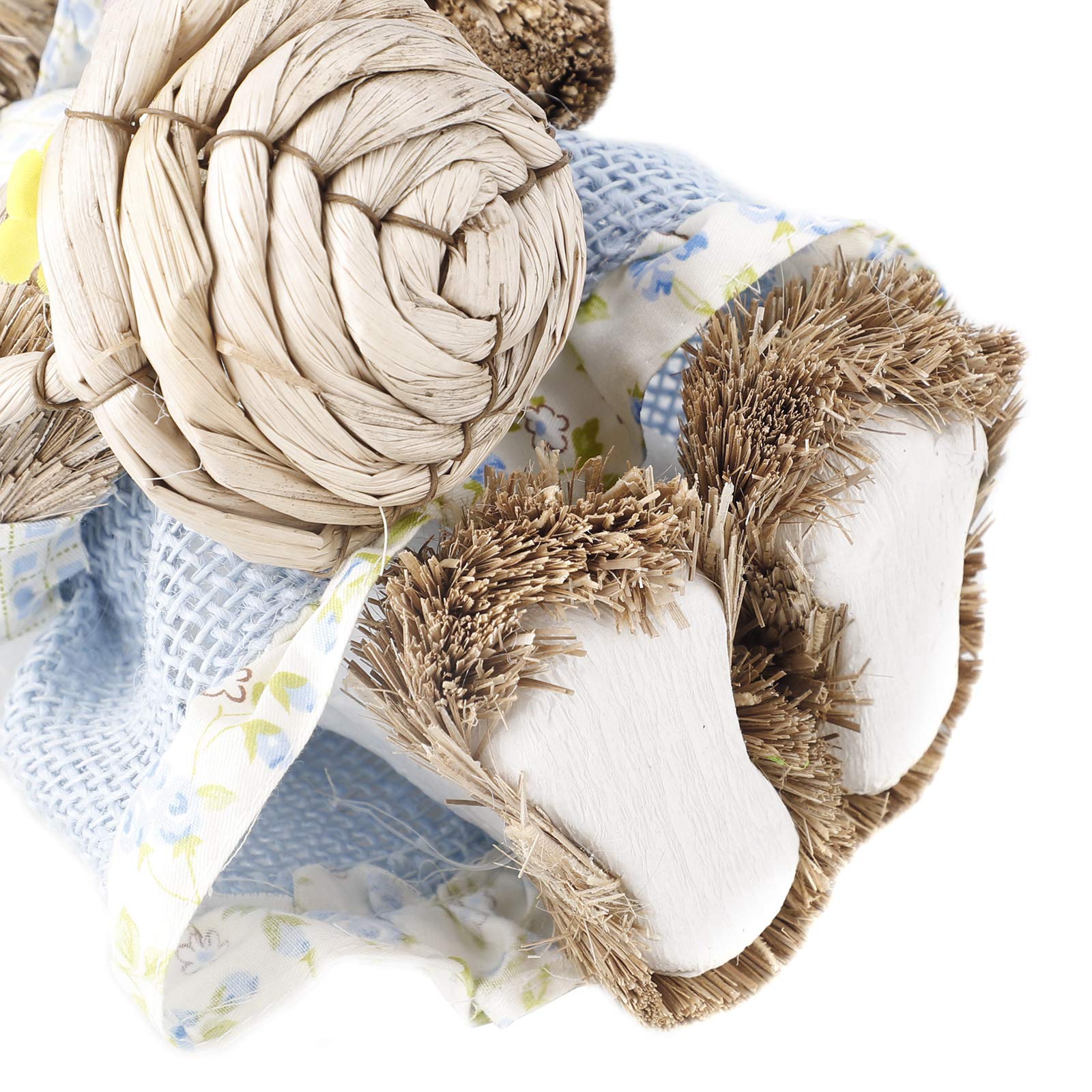 Easter Bunny Figurines Set of 2 - Handwoven Straw Rabbit Decor with Carrot & Basket - 13.39