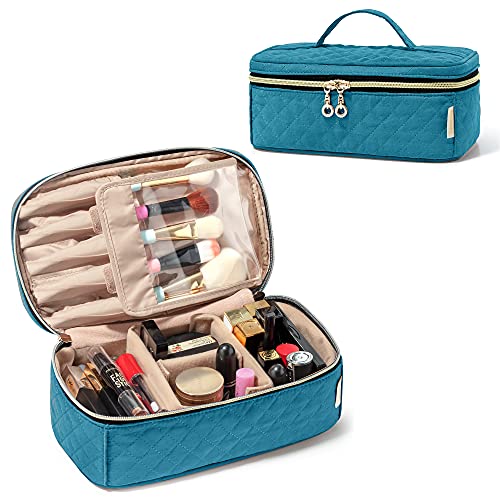 Teamoy Travel Makeup Brush Organizer Bag with Handle - Waterproof Cosmetic Case for Brushes (Up to 9 Inch) & Beauty Essentials, Medium Teal Makeup Pouch (Bag Only) - Perfect for Travel, Salon & Home Storage