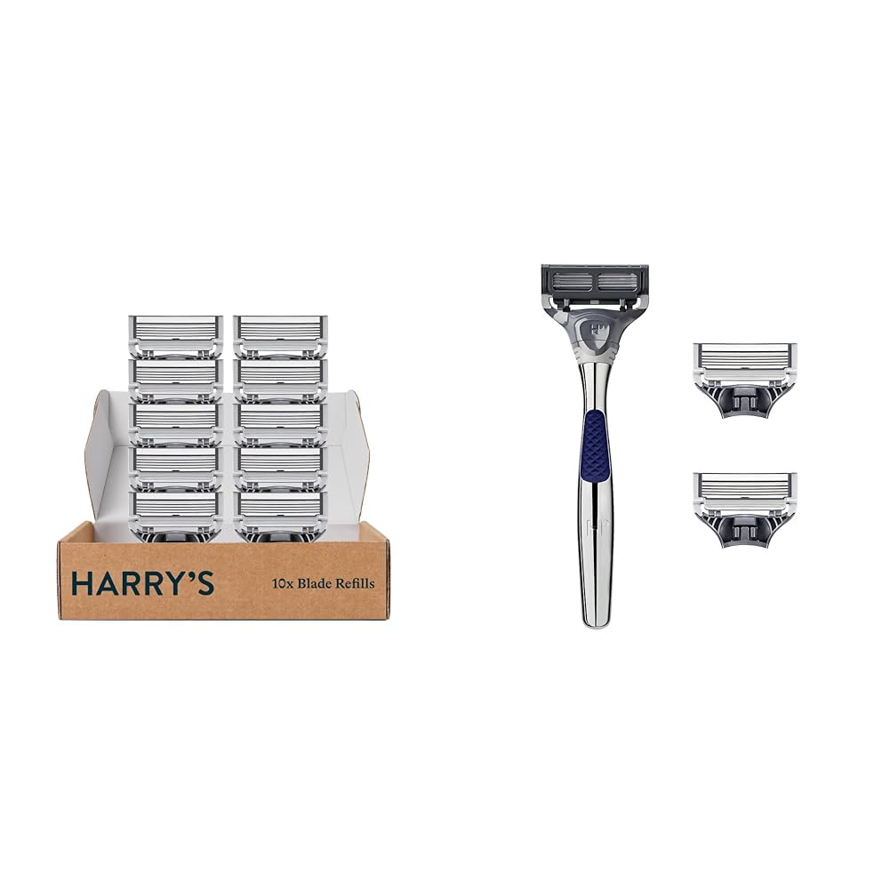 Harry's Razor Blades Refills 10-Pack & Chrome Razor Handle for Men | 5-Blade Shaving System with Lubricating Strip & Precision Trimmer | Perfect for Travel, Daily Shaving & Grooming Routine