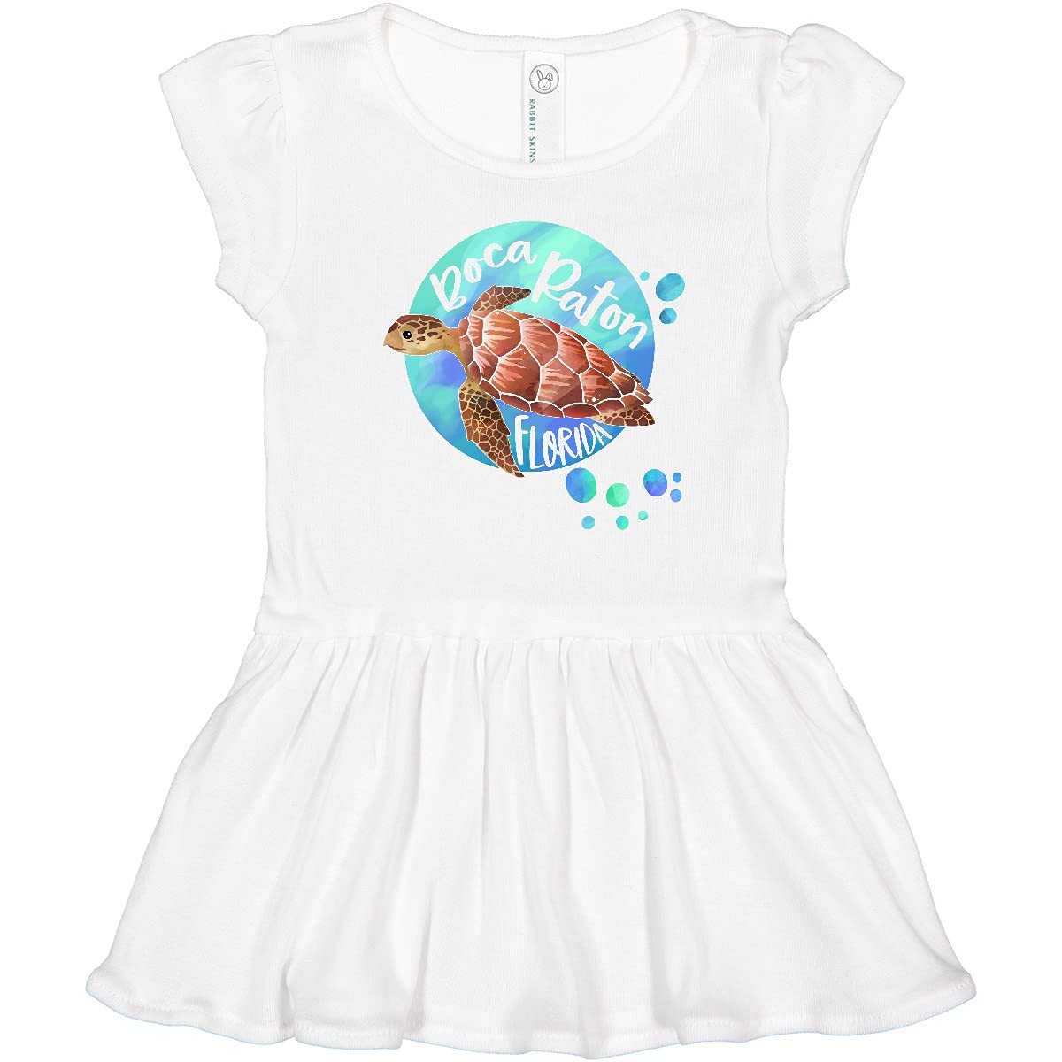 Inktastic Boca Raton Florida Sea Turtle with Bubbles Toddler Dress - Cute Baby Girl Swimwear for Beach Vacation & Summer Outfits