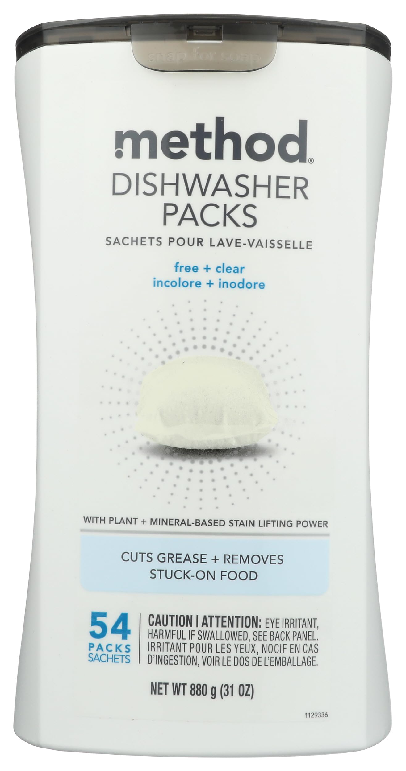 METHOD Free & Clear Dishwasher Detergent Packs, 31 oz - Fragrance-Free & Hypoallergenic Dishwashing Pods for Sensitive Skin - Perfect for Daily Dish Cleaning & Family Use