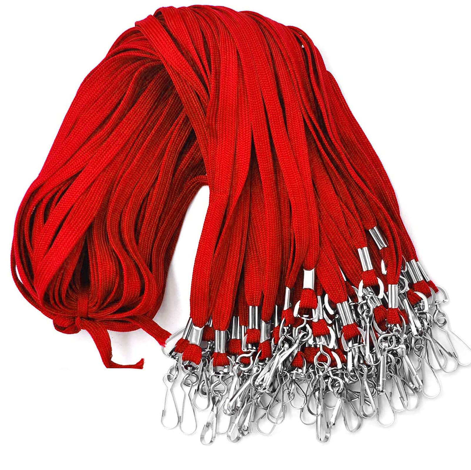 Beebel 100 Pack Red Lanyards with Swivel Hook - ID Badge Holders for Office & Events