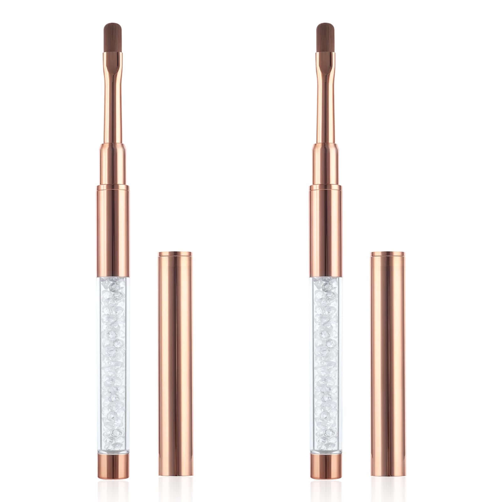 2 Pcs Professional Oval Nail Art Brushes - Rhinestone Handle Gel Nail Polish Brushes for Builder Gel, French Nail Design & Manicure | Perfect for DIY Nail Art, Salon & Home Use