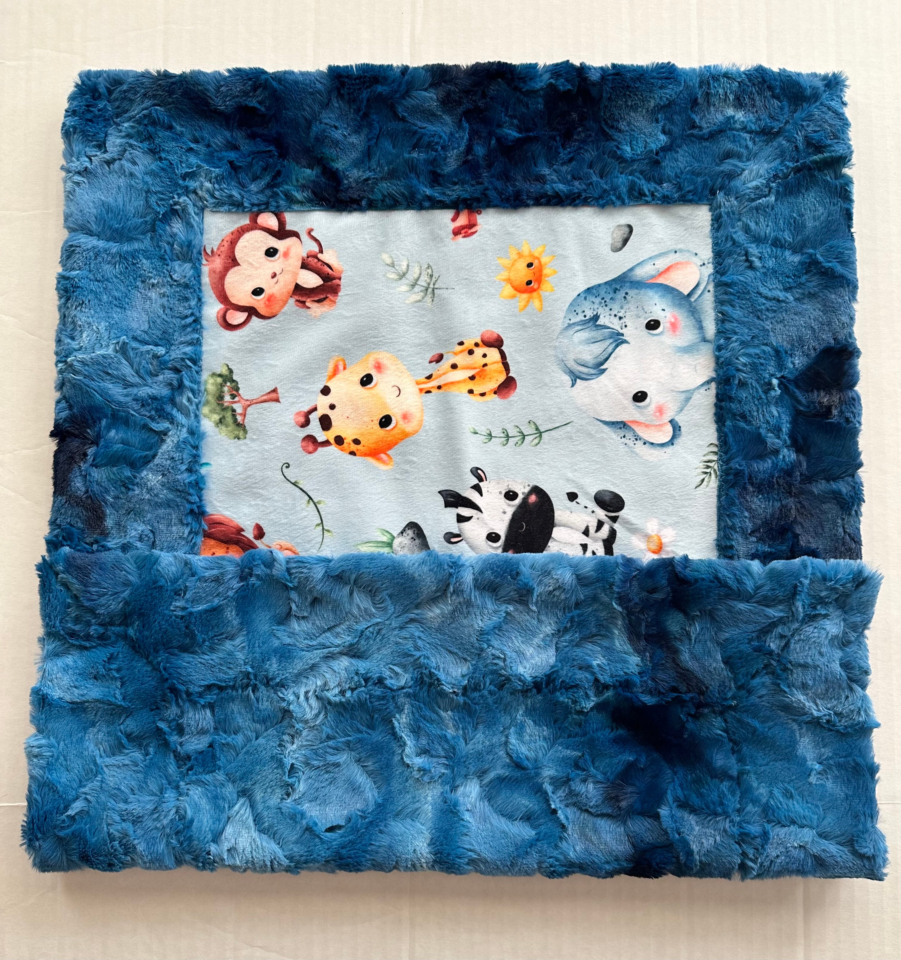 Blue Luxe Galaxy Safari Animal Nursery Minky Blanket - 17x26 Lovey Size for Baby Shower, Nursery Decor & Toddler Comfort