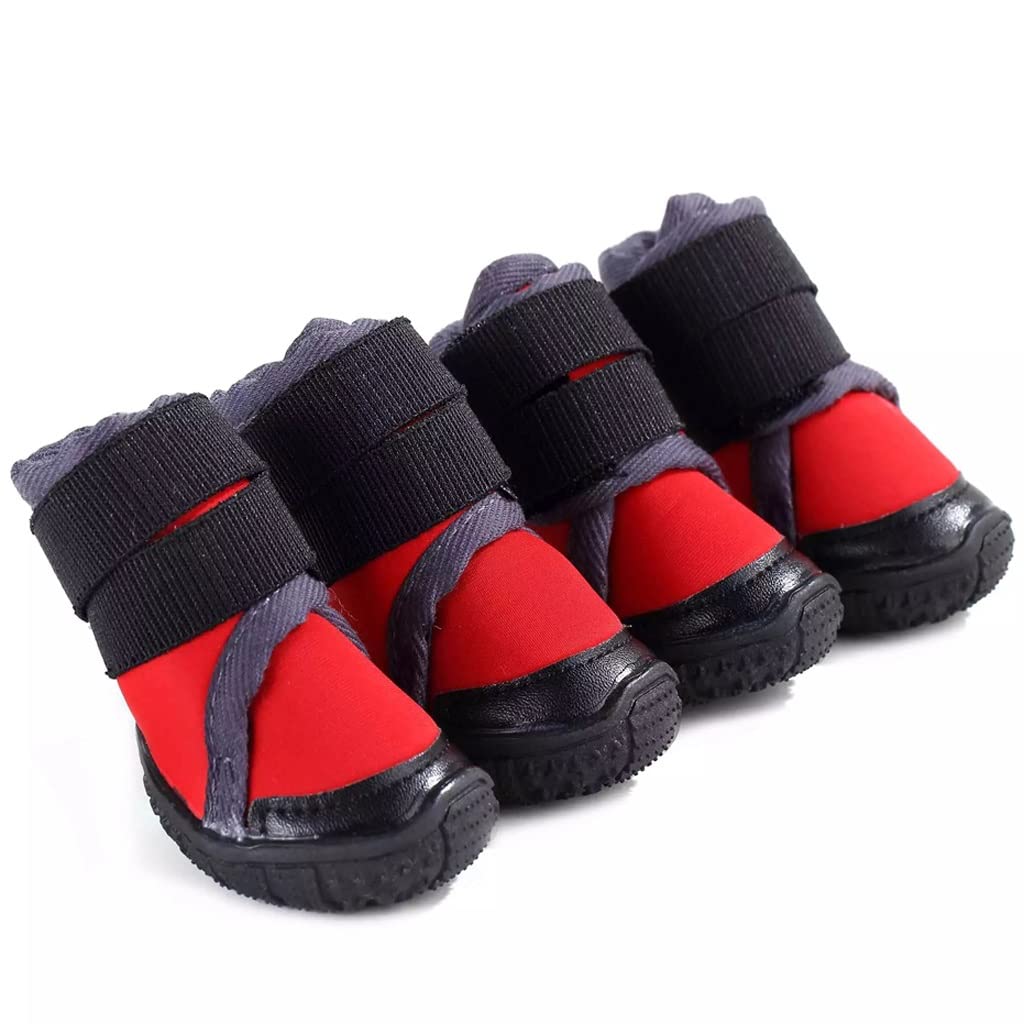 Anti-Slip Dog Boots for Winter & Rain - 4PCS Waterproof Pet Shoes for Small Dogs & Puppies - Non-Slip Rubber Sole Snow Booties (Red, Size 70) - Perfect for Outdoor Walks, Snowy Days & Wet Conditions