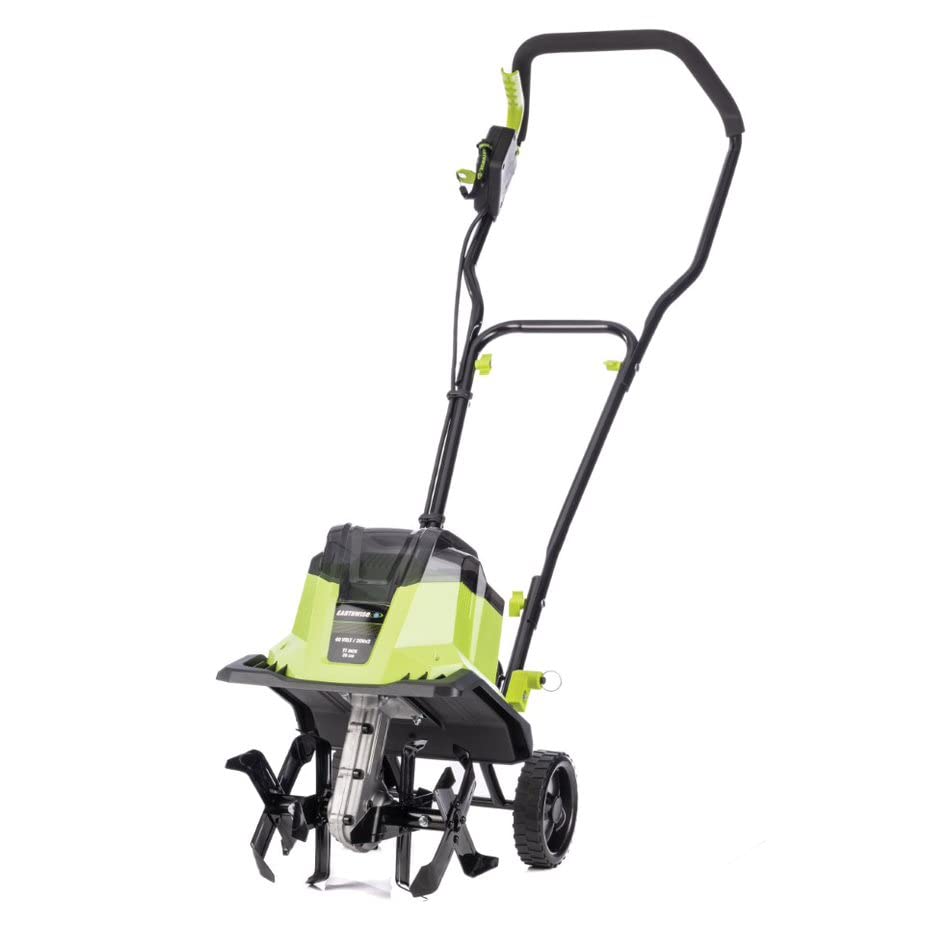 Earthwise ALM TC722011 11-Inch 20V Cordless Electric Garden Tiller Cultivator with 2x4Ah Batteries & Charger - Lightweight Lithium-Ion Power Tool for Soil Cultivation, Weeding & Garden Bed Preparation - Perfect for Home Gardens, Landscaping & Small Farm Use