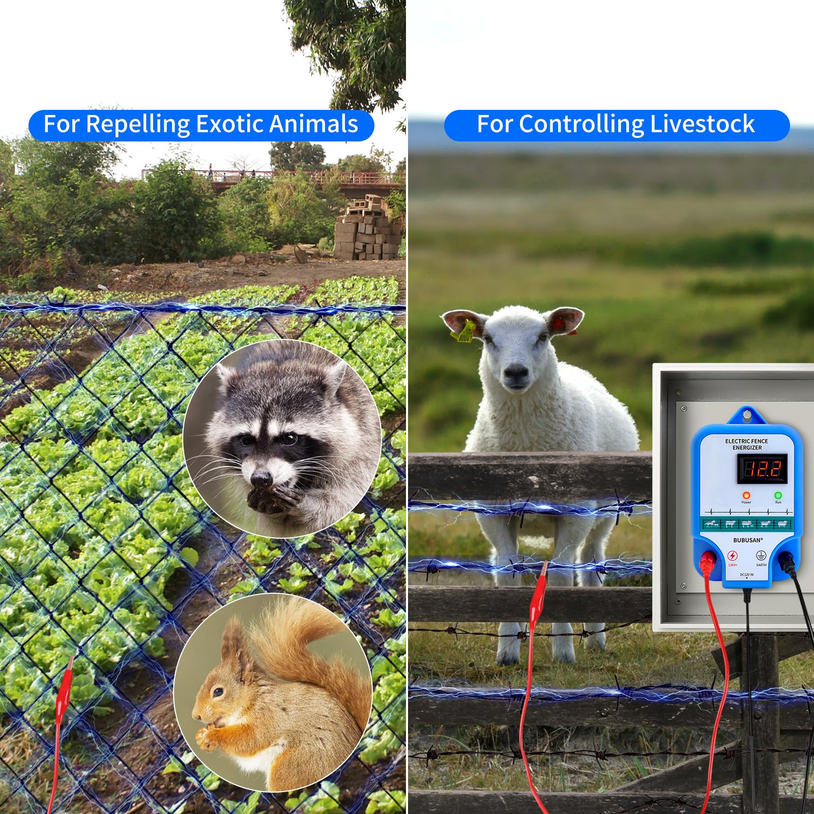 3 Joule Electric Fence Charger for Livestock - 10 Mile Range Fence Energizer with LED Display | Farm, Garden & Backyard Protection | Deters Deer, Bears & Large Animals