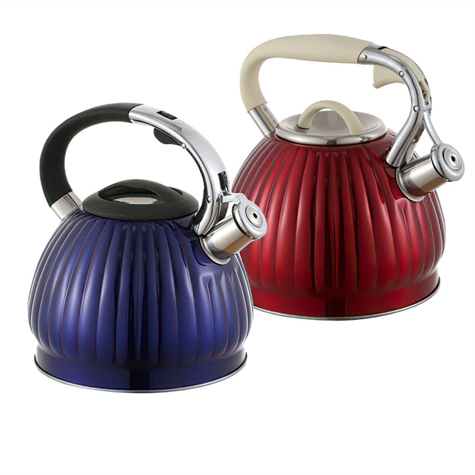 3L Stainless Steel Whistling Tea Kettle - Large Pumpkin Design with Heat-Proof Handle, Food Grade Stovetop Teapot for Home & Kitchen (Red) - Perfect for Boiling Water, Brewing Tea, and Coffee Making